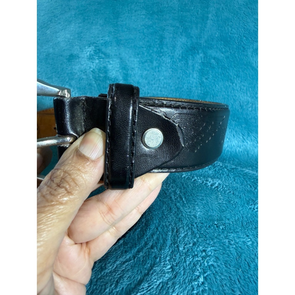 Black Genuine Leather USA Eagle Embossed Belt Mens Size 38-40 Western Biker 8703